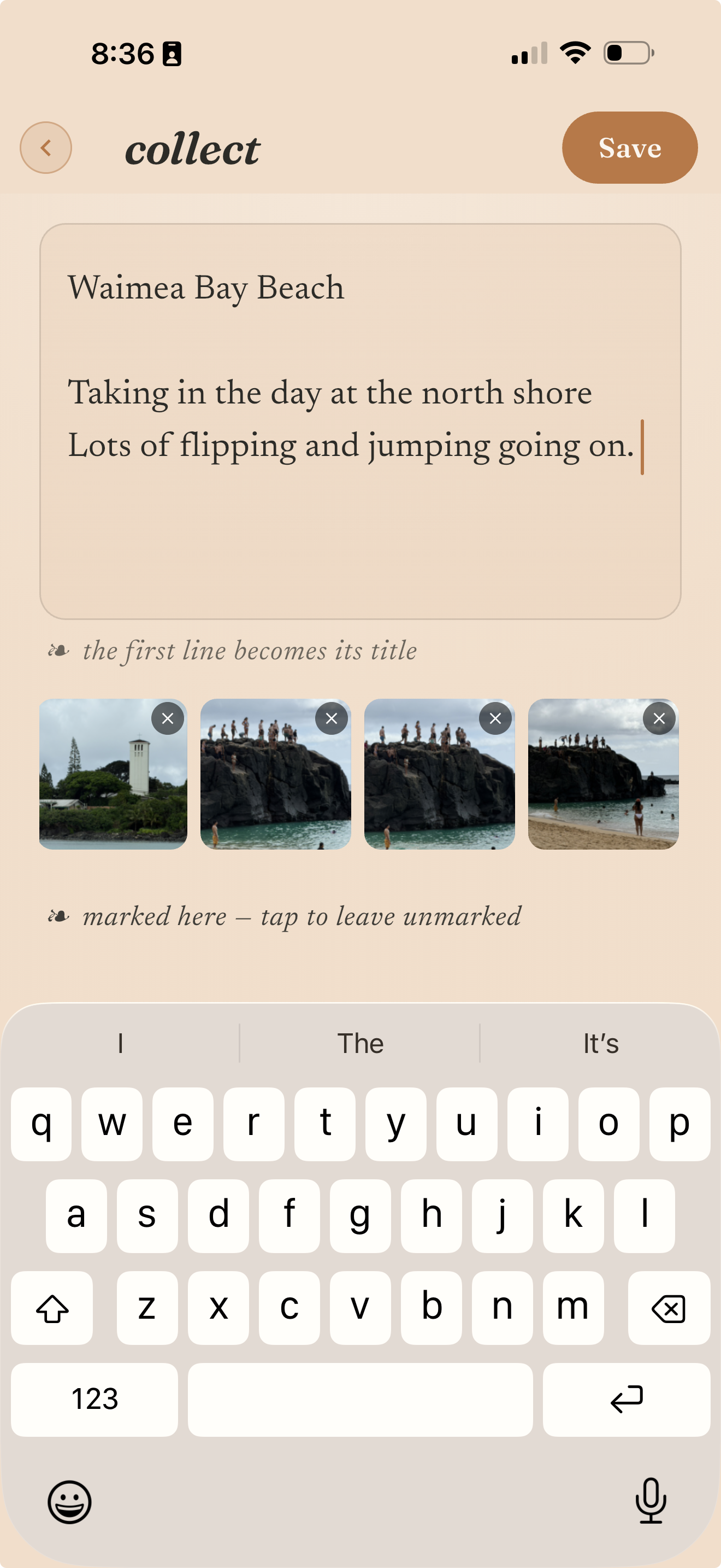 Collect: a moment being kept as it happens, photographs and words together.