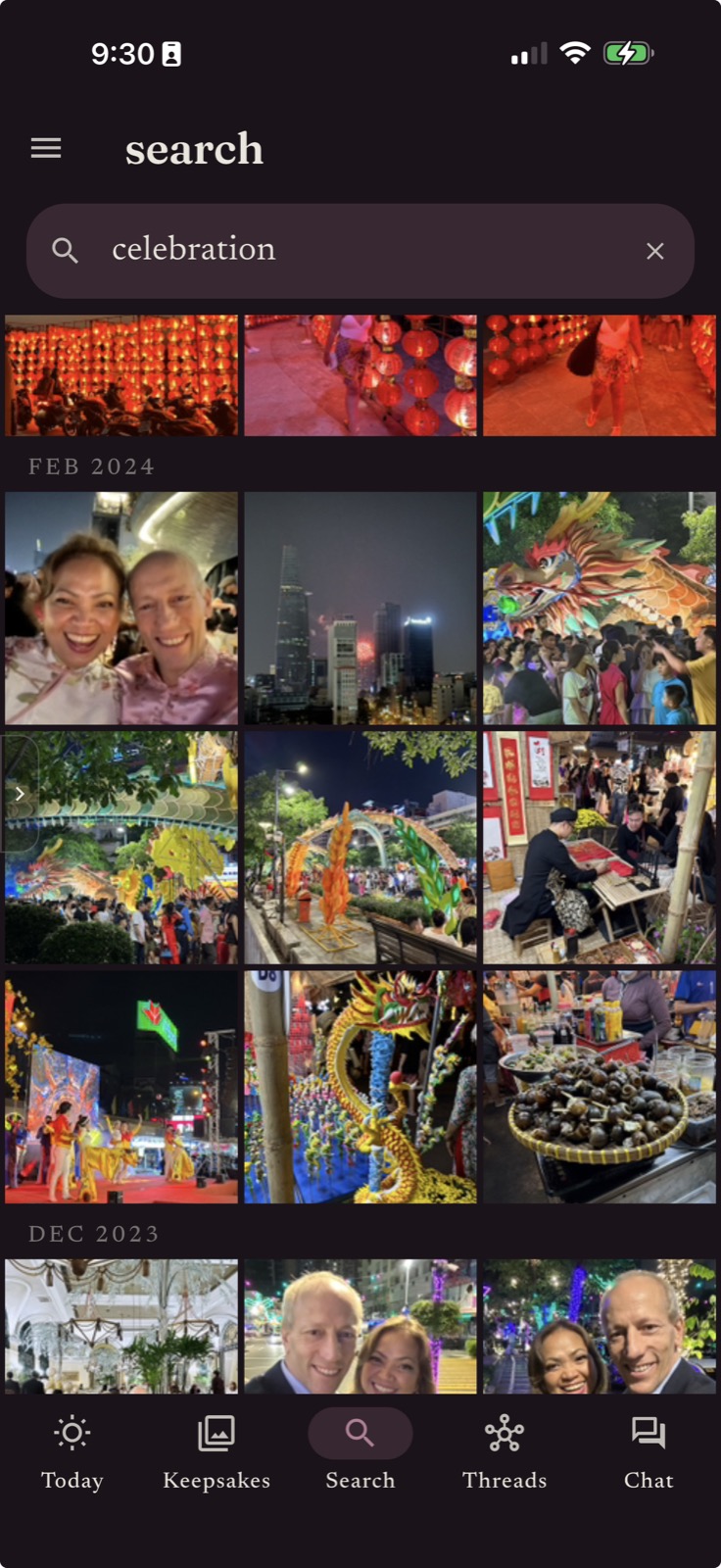 A search for the word celebration: lanterns, dragons and festival nights found across years.